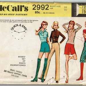 1970s Pants and Shorts UNCUT Sewing Pattern Waist 29 McCalls 2992 Set of pants 4 lengths Quick and Easy