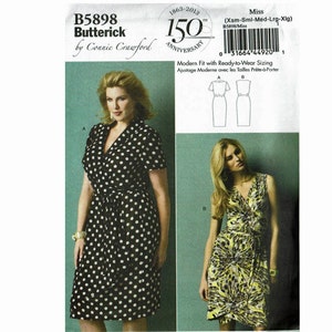 Butterick 5898 by Connie Crawford Dress UNCUT sewing pattern sizes Xsm-Xlg or XXL-6X Wrap dress pattern