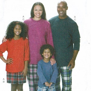 Uncut Butterick 5572 Sewing Pattern Family Pjs child Teen and Adults Pants, Top Kids 3-12 or Adults Sm-XL
