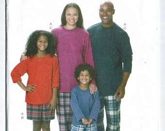 Uncut Butterick 5572 Sewing Pattern Family Pjs child Teen and Adults Pants, Top Kids 3-12 or Adults Sm-XL