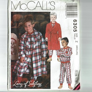 Kids Pajamas UNCUT Sewing Pattern Robe Top Pants Pjs Child boys girls Size Med, Lrg 5-6 7-8 McCalls 6305 Lanz of Salzburg