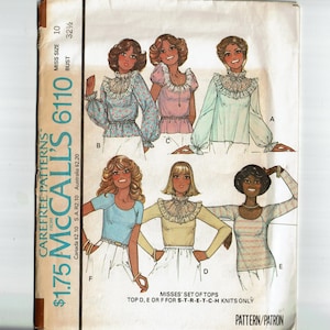 UNCUT 70s Sewing Pattern McCalls 6110 Set of Tops Size 10 1970s pattern