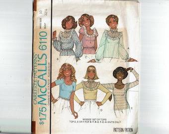 UNCUT 70s Sewing Pattern McCalls 6110 Set of Tops Size 10 1970s pattern