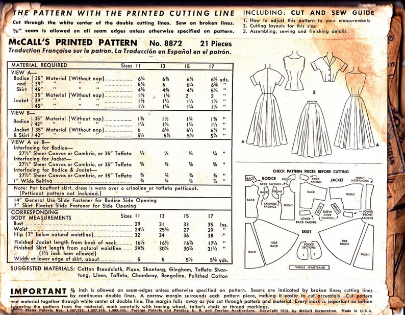 50s Vintage Sewing Pattern Skirt Bodice & Jacket Junior Size | Etsy