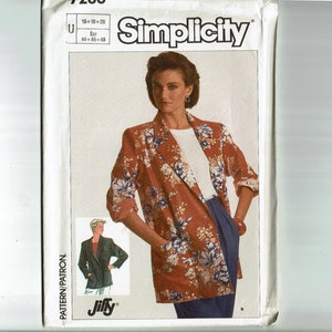 Loose fitting Jacket UNCUT Sewing Pattern Jiffy Simplicity 7286 Sizes 16 18 20 Bust 38 40 42 1980s