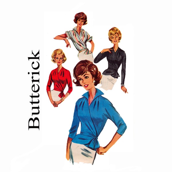 1960s Vintage Wrap Blouse Standing Wing Collar Peplum blouse 1960s Butterick 2149 Size 16 Bust 36 Wrap Around blouse UNCUT Sewing Pattern