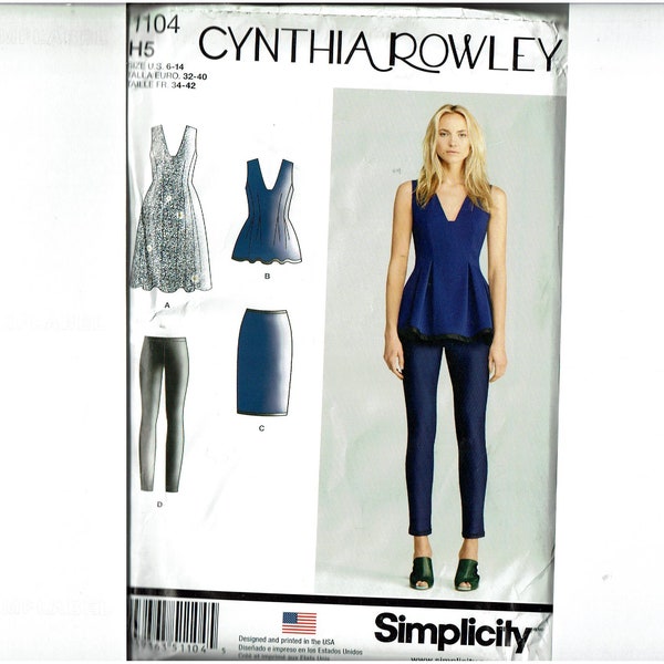 Cynthia Rowley Dress or Tunic, Skirt and Knit Leggings UNCUT Sewing Pattern Sizes 6 8 10 12 14 Simplicity 1372