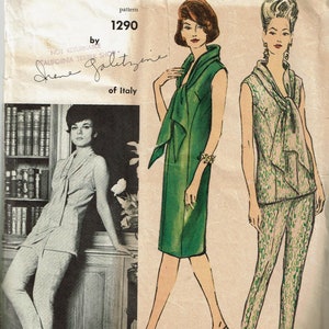 Galitzine Vintage Vogue Couturier Design 1290 60s Sewing Pattern Dress Over-Blouse and Pants Irene Galitzine Designer Size 10