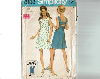 1960s Jiffy Dress Summer Sundress Simple to Sew Size 12 Bust 34 Simplicity 8183 60s Vintage Sewing Pattern
