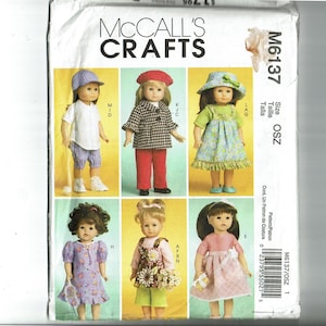 UNCUT Sewing Pattern McCall&#39;s Crafts 6137 18&quot; Doll Clothes Pattern Day and Party Outfits