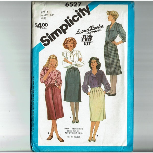 1980s Skirt Size 8 UNCUT Vintage Sewing Pattern Simplicity 6527 Leona Rocha Fuss Free fit