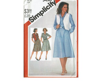 Uncut 80s Sewing Pattern Size 16, 18 & 20 Dress and Reversible Vest Simplicity 5496