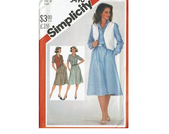 Uncut 80s Sewing Pattern Size 16, 18 & 20 Dress and Reversible Vest Simplicity 5496