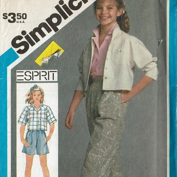 UNCUT Sewing pattern 1980s Esprit Girls Size 8 Simplicity 6499 Pants, Shorts, Jacket, Top