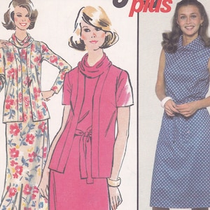 1970s Jiffy pattern for knits Dress with cowl neck and jacket Size 12 Bust 34 and Size 16 Bust 38 Simplicity 8400 Long or short sleeveless