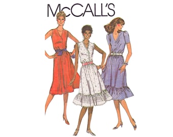 1980s Pullover dress with v neckline Mccalls 7543 Summer fashion Size 10 Bust 32 1/2 Retro Sewing Pattern