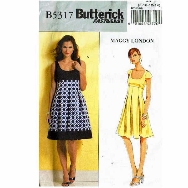 Maggy London OOP UNCUT Sewing Pattern Dress scoop neck short sleeves sleeveless sizes 8 10 12 14 and 16 18 20 22 Butterick 5317 Fast Easy