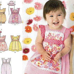 Babies Dress, Romper in 2 lengths and Hat sizes XXS XS X M L Simplicity 1470 Uncut Sewing Pattern