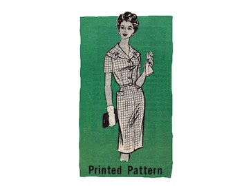 Size 14 1/2 Dress Vintage Sewing Pattern UNCUT Mail order 9032 pencil straight large collar pocket neckline yoke
