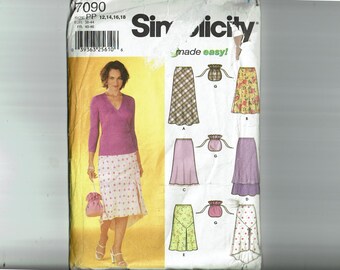 UNCUT Sewing Pattern Sizes 12 14 16 18 Pull-on Bias Skirt and Purse Made easy Simplicity 7090