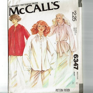 1970s Sewing Pattern Blouse McCalls 6347 Size 12 Bust 34 70s Sewing Pattern