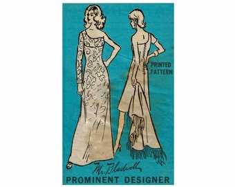 Mr Blackwell One Shoulder Dress Evening or Cocktail Uncut Vintage Sewing Pattern Prominent Designer A958 Size 16 Bust 38