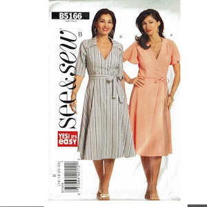 Uncut Easy to Sew Dress Sizes 8-14 or 16-22 UNCUT Sewing Pattern OOP See & Sew 5166 Butterick B5166