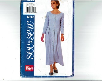 See and Sew Very Easy 6912 Butterick uncut sewing pattern size12 14 16 A-line dress ankle length