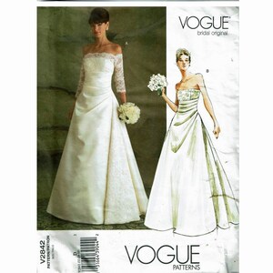 Vogue Bridal Original V2842 UNCUT Sewing Pattern Sizes 12 14 16 Bust 34 36 38 Off the shoulder Strapless Glamorous Wedding Dress Bridal Gown