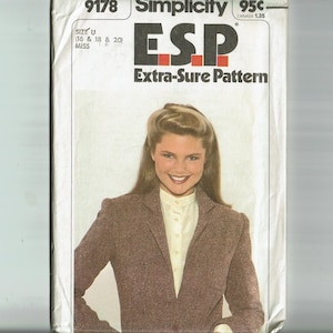 1970&#39;s UNCUT Sewing Pattern Sizes 16 18 20, Extra-Sure Pattern Simplicity E.S.P. 9178 Blazer
