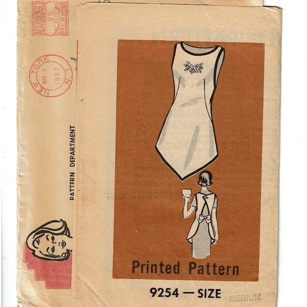 1960's Apron Misses Size Medium 14-16 Vintage Sewing Pattern Mail Order 9254 *missing pocket*