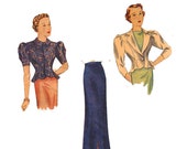 1930er Jahre Vintage Sewing Pattern Einfachheit 2316 Größe 14 1930er Jahren ausgestattet Jacke Bluse hip Fackel & schlanke Rock hoch Mode Glanz Abend Anzug