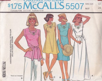 Dress or top sewing pattern McCalls 5507 1977 Size 12 bust 34 maxi mini