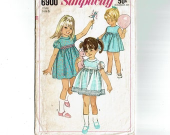 Dress and Underdress Vintage Sewing Pattern Little Girls size 5 1960s Simplicity 6900 Childs summer dress