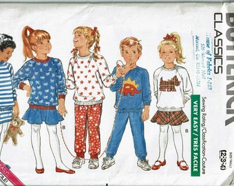 1980s Pattern Little Girls Sizes 2 3 4 or 5-6-6X Top, Skirt and Pants Butterick Classics 6738 Uncut OOP Sewing Pattern Unisex Boys Sweatsuit