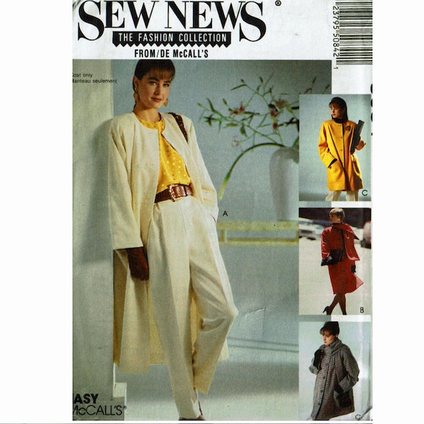 Misses Coat & Scarf UNCUT Sewing Pattern Size Small 10-12 Bust 32 1/2-34 Sew News Fashion Collection McCalls 5084 Easy Uncut Sewing Pattern