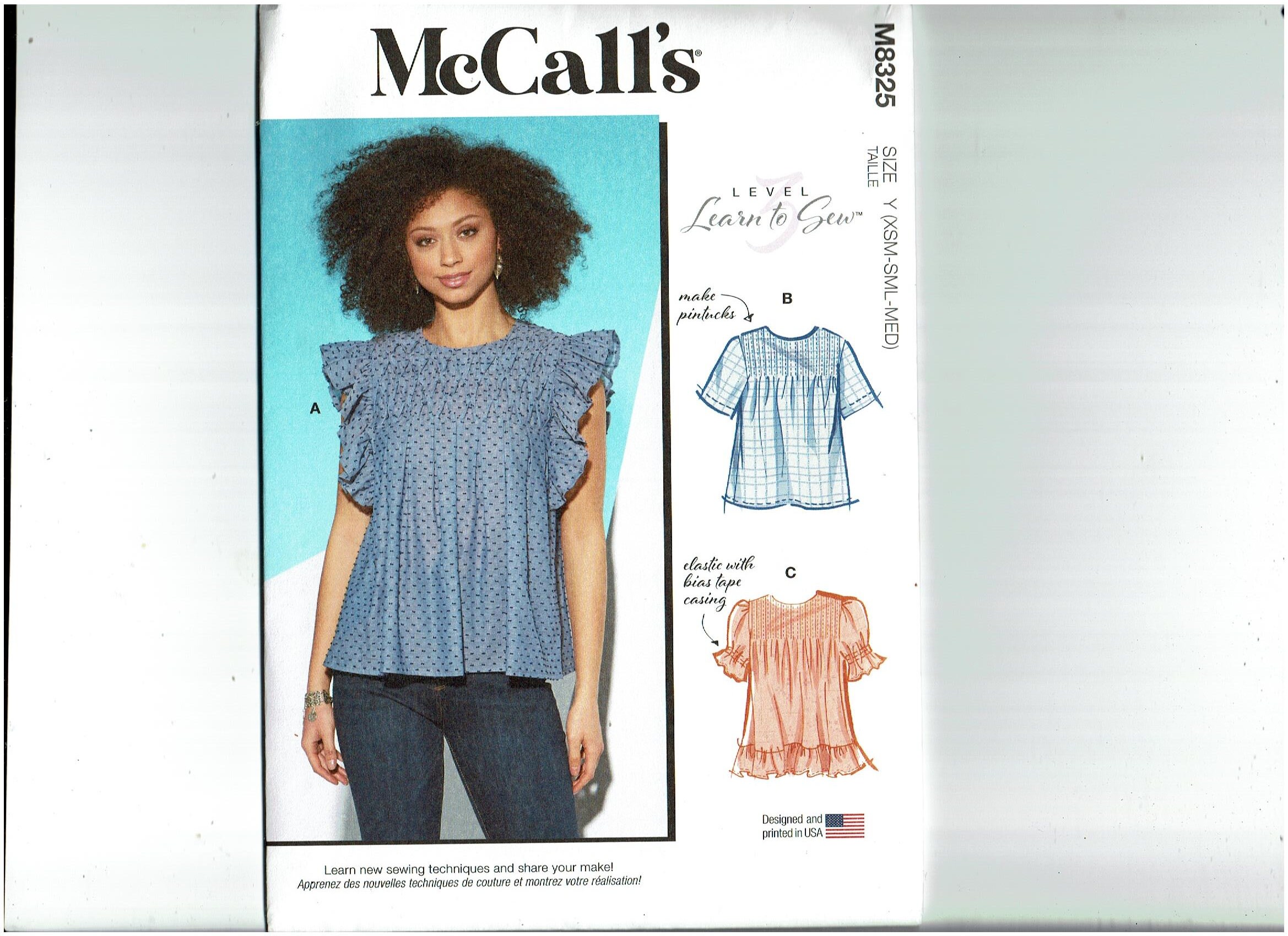 Mccall's 8325 / 11554 UNCUT Sewing Pattern Tops Size XS-S-M and