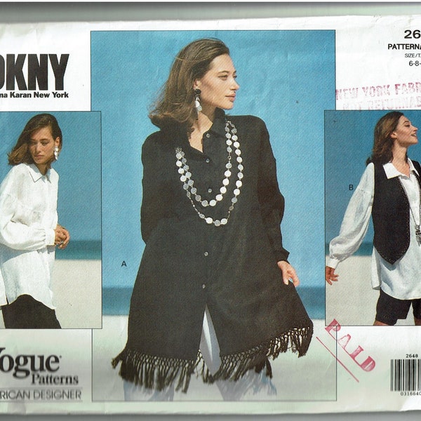DKNY Donna Karan New York Vogue American Designer 2641 Shirt & Vest UNCUT Sewing Pattern, Sizes 6-8-10 1990s
