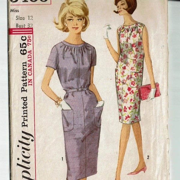 1960s Dress Vintage Sewing Pattern  Bust 32 Size 12 Simplicity 5406