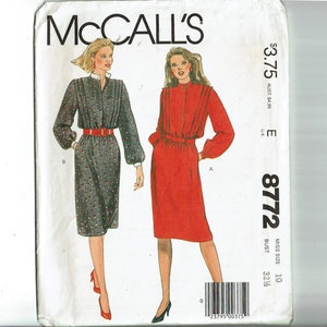 Dress & Belt Size 10 Bust 32 1/2 Uncut 1980s Sewing Pattern McCalls 8772