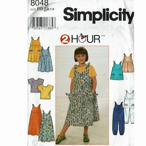 Little Girls Dress or Jumper and Jumpsuit or Romper and Top Sizes 5 child Sewing Pattern 2 Hour Simplicity 8048