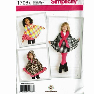 Child&#39; Fleece Capes UNCUT Sewing Pattern Sizes S 3-4 M 5-6 L 7-8 Girls Ponchos Simplicity 1706 Million Polkadots
