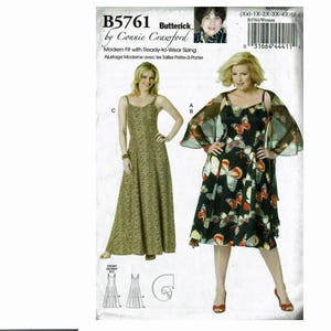 Butterick 5761 by Connie Crawford Dress & Wrap UNCUT sewing pattern sizes Xsm-Xlg or XXL-6X Easy to Sew Bust 44-68