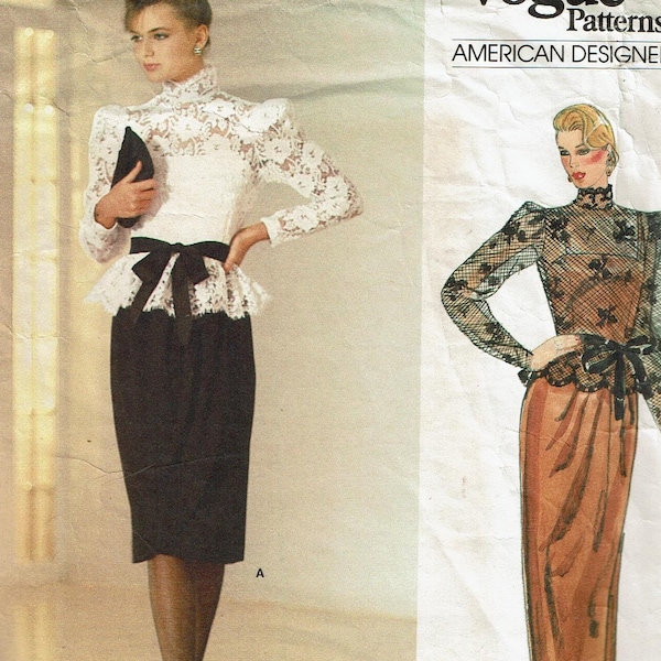 Kasper Vogue 1189 American Designer Bust 34 Size 12 1980 Top and Dress Vintage Sewing Pattern