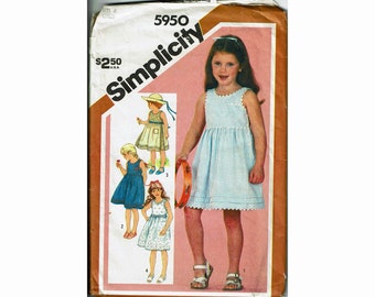 Little Girls Toddler Dress Sewing Pattern UNCUT 1980s Size 4 Summer Sundress Simplicity 5950