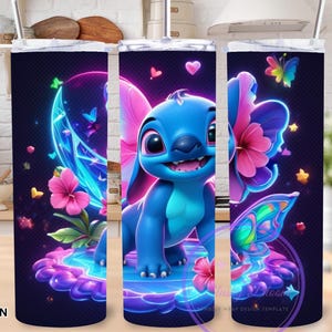 3D Stitch watercolor Colorful neon Tumbler Wrap, Stitch Tumbler Wrap Sublimation Design PNG, 20oz Skinny Straight & Tapered Stitch Tumbler