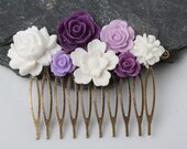 Bridal Hair Comb, Purple Flower Hair Comb, Purple Wedding Hair Accessories, wedding accessories, made in Canada, shabby chic wedding