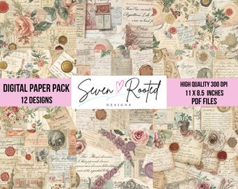 Paquete de papeles digitales Vintage Collage 14: Páginas imprimibles para álbumes de recortes, diarios y álbumes de recortes con motivos florales franceses (descarga instantánea en PDF)