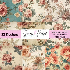 Digitales Papier, Vintage Rose, Junk Journal Seiten, Digitales Scrapbook Papier, Junk Journal Kit, PNG, Digital Download, bedruckbares Papier