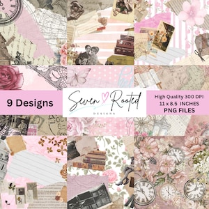 Digital Paper Pack, Vintage Collage, Junk Journal Pages, Digital Scrapbook Paper, Junk Journal Kit, PNG, Digital Download, Printable Paper